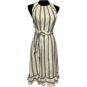 A Loves A Striped Dress Women's S Cream Black Sleeveless Chic Linen‎ Blend